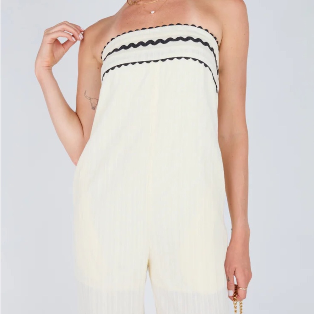 Vestique Cream and Black Strapless Jumpsuit